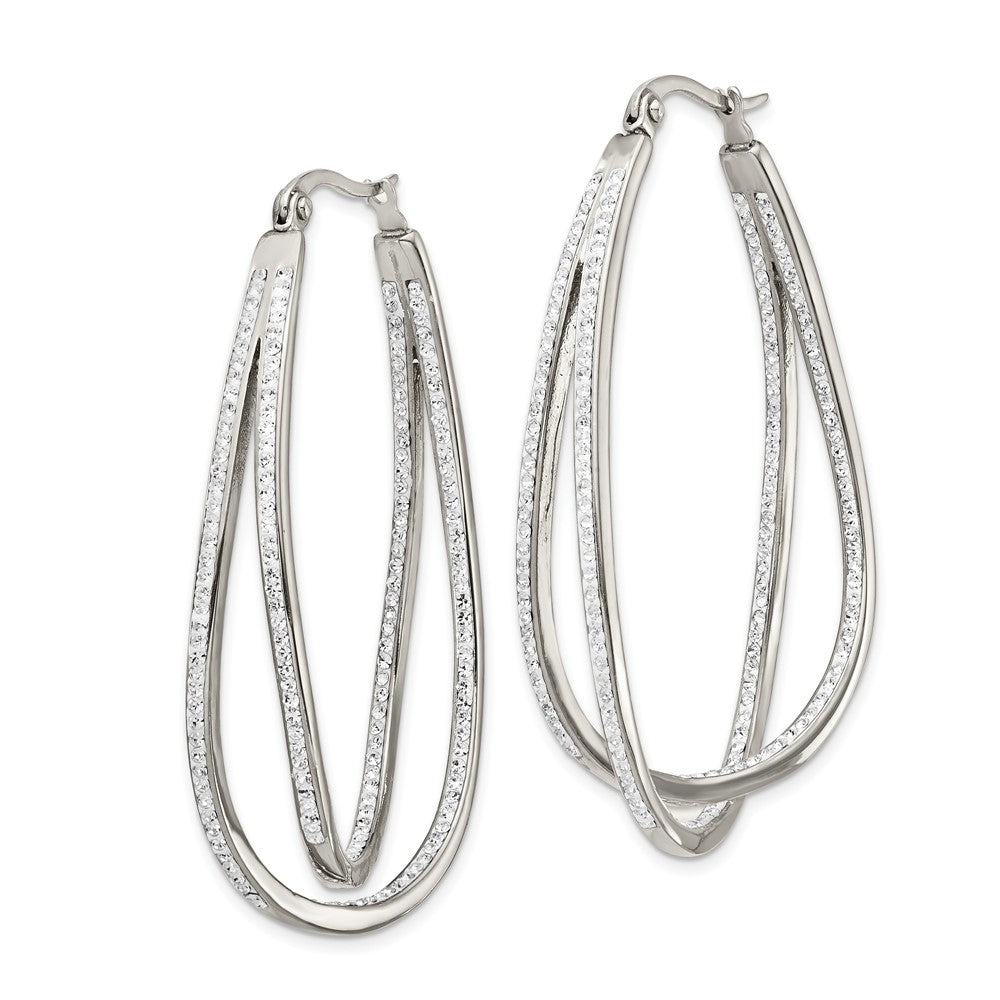 Chisel Stainless Steel Polished with Preciosa Crystal In and Out Twisted Hoop Earrings