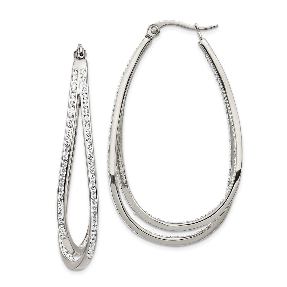 Chisel Stainless Steel Polished with Preciosa Crystal In and Out Twisted Hoop Earrings