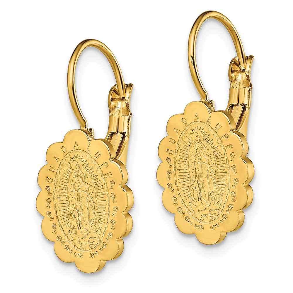 Chisel Stainless Steel Polished Yellow IP-plated Etched Our of Guadalupe Omega Back Earrings