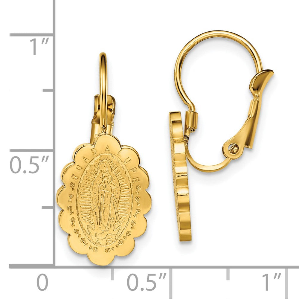 Chisel Stainless Steel Polished Yellow IP-plated Etched Our of Guadalupe Omega Back Earrings