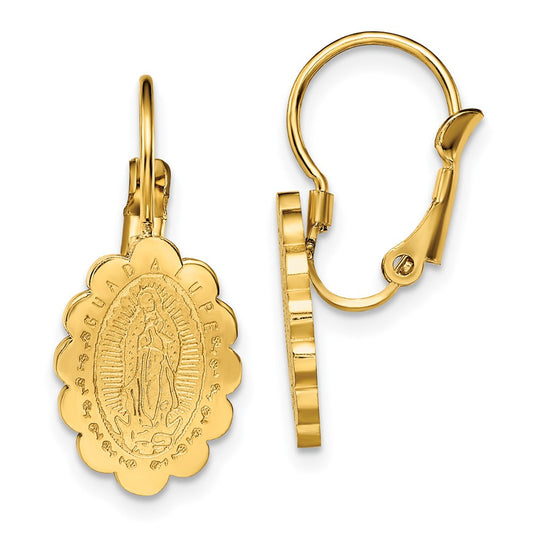 Chisel Stainless Steel Polished Yellow IP-plated Etched Our of Guadalupe Omega Back Earrings