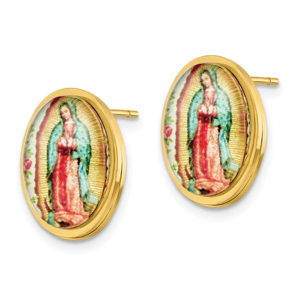 Chisel Stainless Steel Polished Yellow IP-plated Enameled Our of Guadalupe Post Earrings