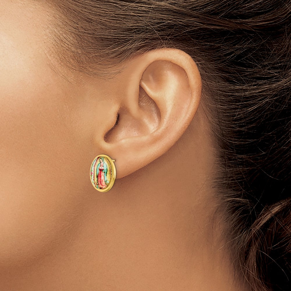 Chisel Stainless Steel Polished Yellow IP-plated Enameled Our of Guadalupe Post Earrings
