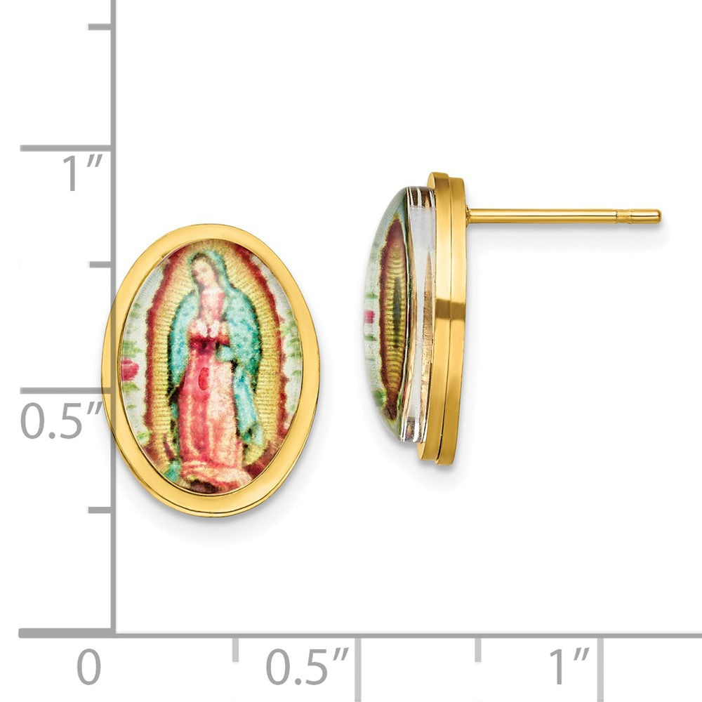 Chisel Stainless Steel Polished Yellow IP-plated Enameled Our of Guadalupe Post Earrings