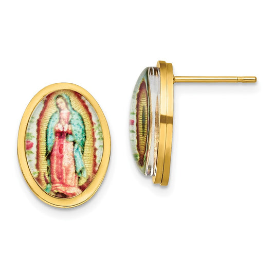 Chisel Stainless Steel Polished Yellow IP-plated Enameled Our of Guadalupe Post Earrings