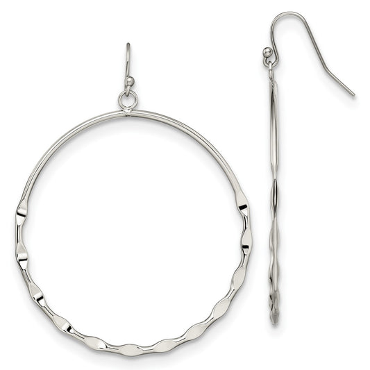 Chisel Stainless Steel Polished Hoop Dangle Shepherd Hook Earrings