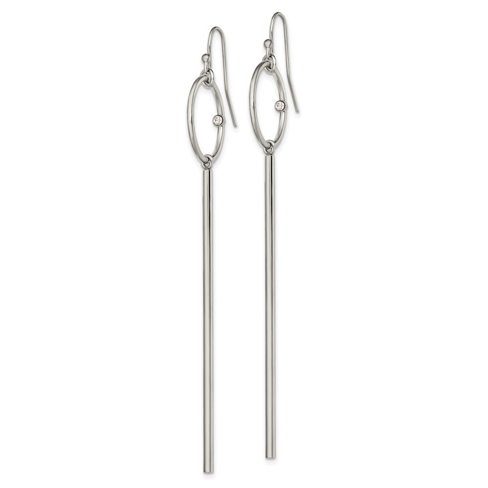 Chisel Stainless Steel Polished Circle with Crystal Accent Bar Dangle Shepherd Hook Shoulder Duster Earrings