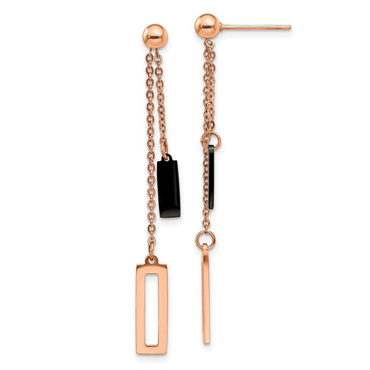 Chisel Stainless Steel Polished Black and Rose IP-plated Post Dangle Earrings