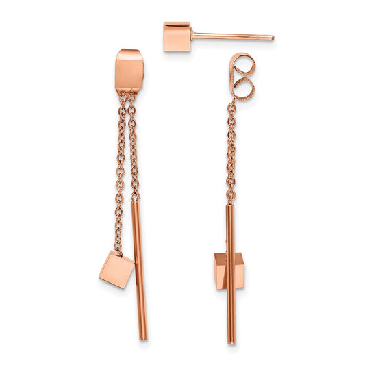 Chisel Stainless Steel Polished Rose IP-plated Front and Back Post Dangle Earrings