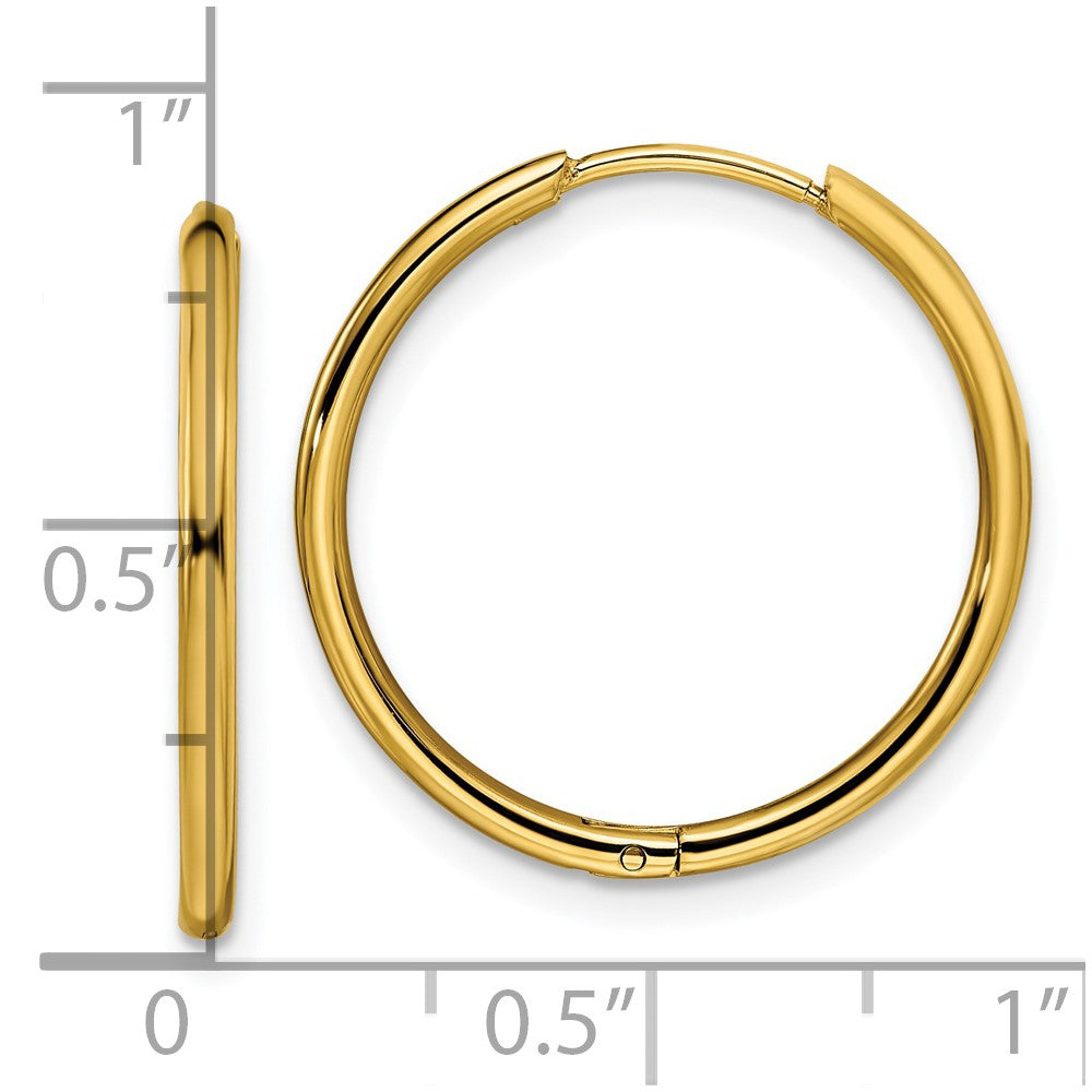 Chisel Stainless Steel Polished Yellow IP-plated 1.6mm Hinged Hoop Earrings