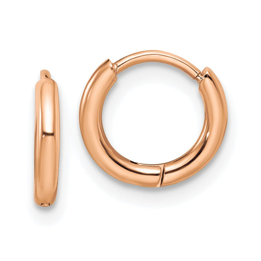 Chisel Stainless Steel Polished Rose IP-plated 1.6mm Hinged Hoop Earrings