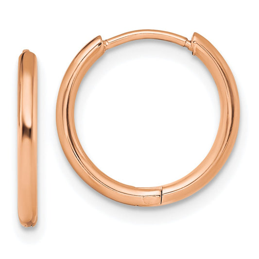 Chisel Stainless Steel Polished Rose IP-plated 1.6mm Hinged Hoop Earrings