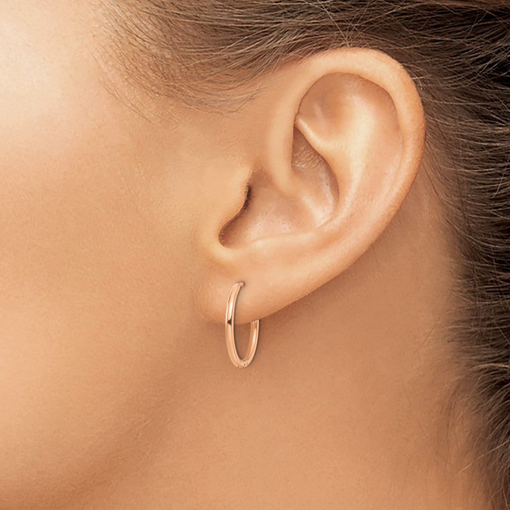 Chisel Stainless Steel Polished Rose IP-plated 1.6mm Hinged Hoop Earrings