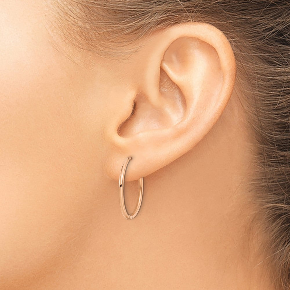 Chisel Stainless Steel Polished Rose IP-plated 1.6mm Hinged Hoop Earrings