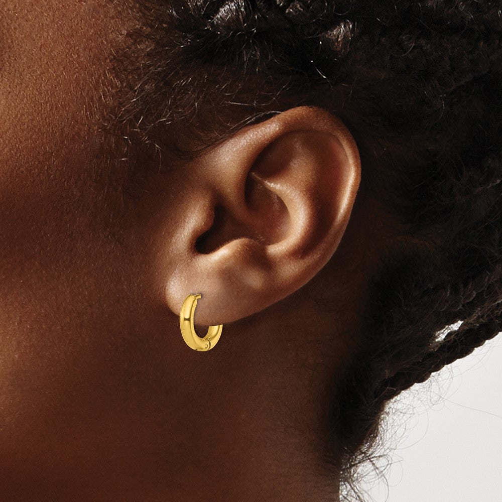 Chisel Stainless Steel Polished Yellow IP-plated 3mm Hinged Hoop Earrings