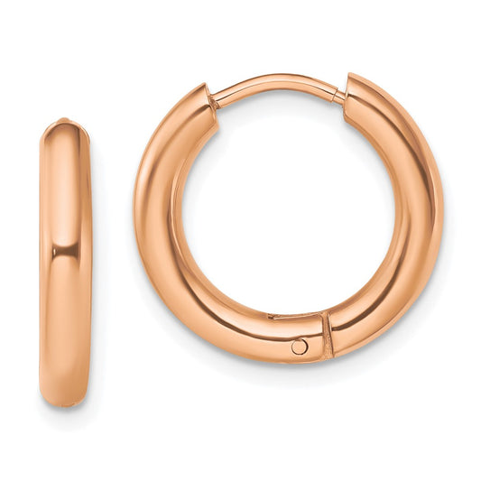 Chisel Stainless Steel Polished Rose IP-plated 3mm Hinged Hoop Earrings