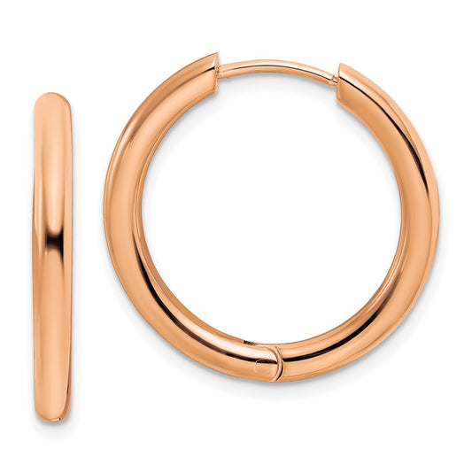Chisel Stainless Steel Polished Rose IP-plated 3mm Hinged Hoop Earrings