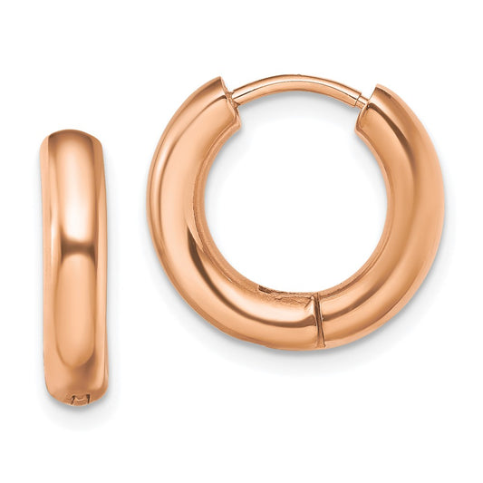 Chisel Stainless Steel Polished Rose IP-plated 3.5mm Hinged Hoop Earrings