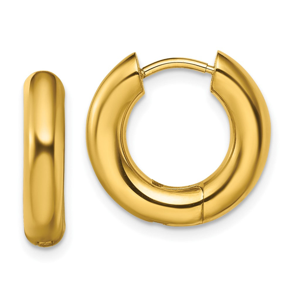Chisel Stainless Steel Polished Yellow IP-plated 4mm Hinged Hoop  Earrings