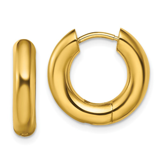 Chisel Stainless Steel Polished Yellow IP-plated 4mm Hinged Hoop  Earrings