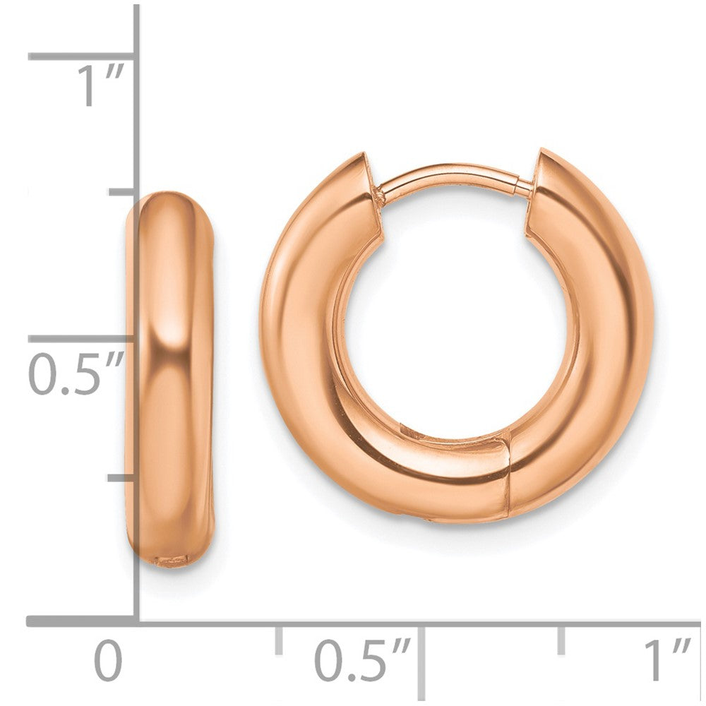 Chisel Stainless Steel Polished Rose IP-plated 4mm Hinged Hoop Earrings