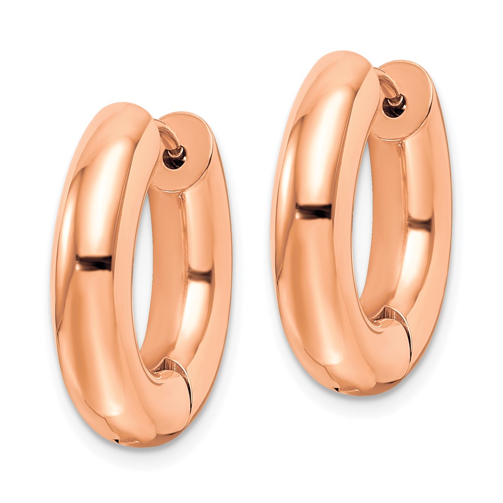 Chisel Stainless Steel Polished Rose IP-plated 5mm Hinged Hoop Earrings