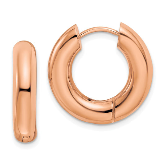 Chisel Stainless Steel Polished Rose IP-plated 5mm Hinged Hoop Earrings