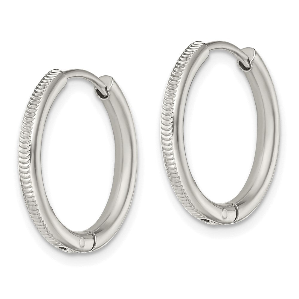 Chisel Stainless Steel Polished and Textured 2.5mm Hinged Hoop Earrings