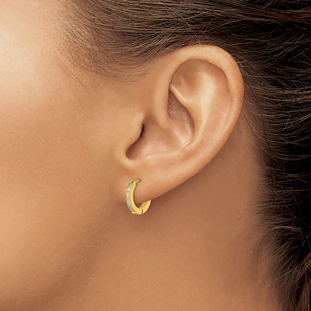 Chisel Stainless Steel Polished Yellow IP-plated with Preciosa Crystal Hinged Hoop Earrings