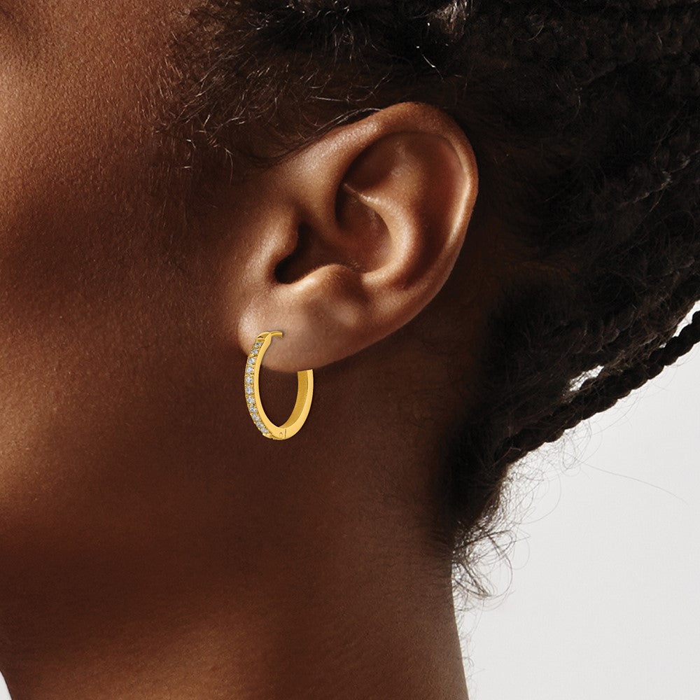 Chisel Stainless Steel Polished Yellow IP-plated with Preciosa Crystal Hinged Hoop Earrings