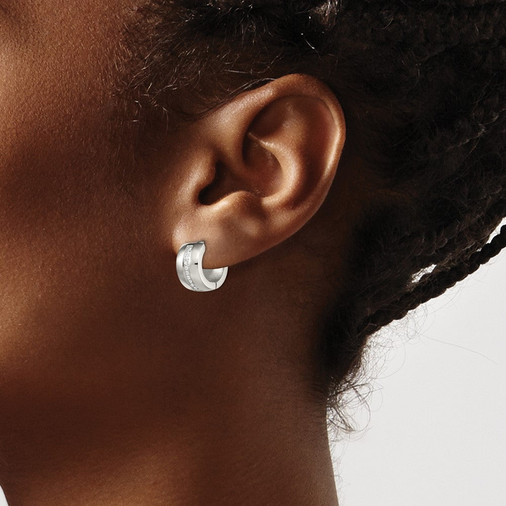Chisel Stainless Steel Polished with Preciosa Crystal 7mm Hinged Hoop Earrings