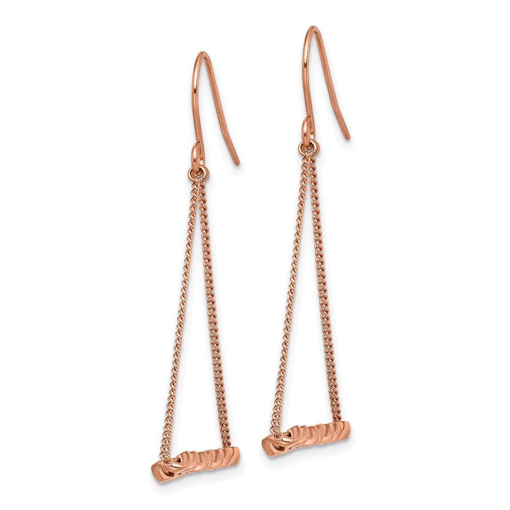 Chisel Stainless Steel Polished Rose IP-plated Twisted Bar Dangle Shepherd Hook Earrings