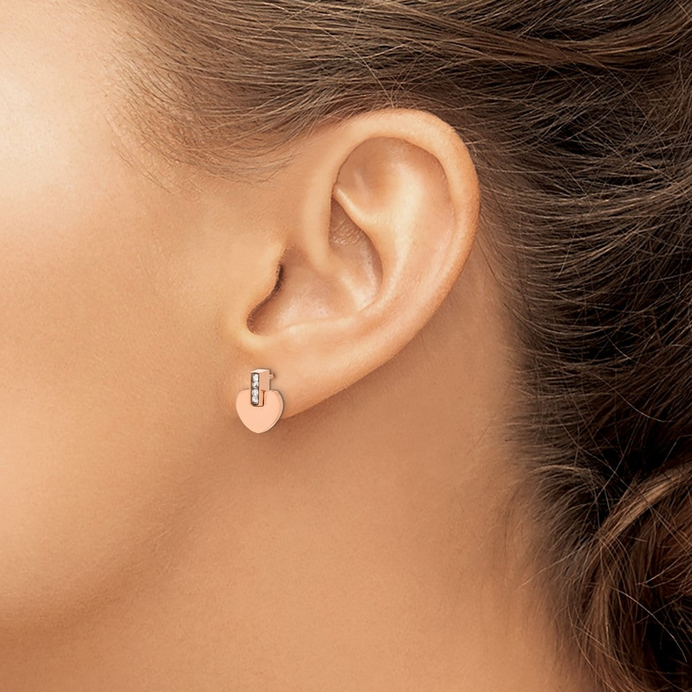 Chisel Stainless Steel Polished Rose IP-plated Heart with CZ Post Earrings
