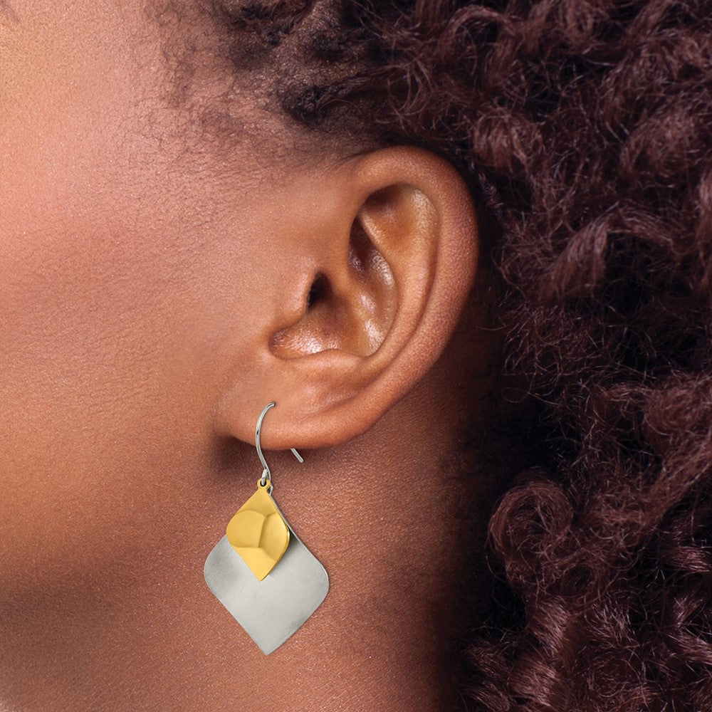 Chisel Stainless Steel Brushed and Polished Yellow IP-plated Dangle Shepherd Hook Earrings