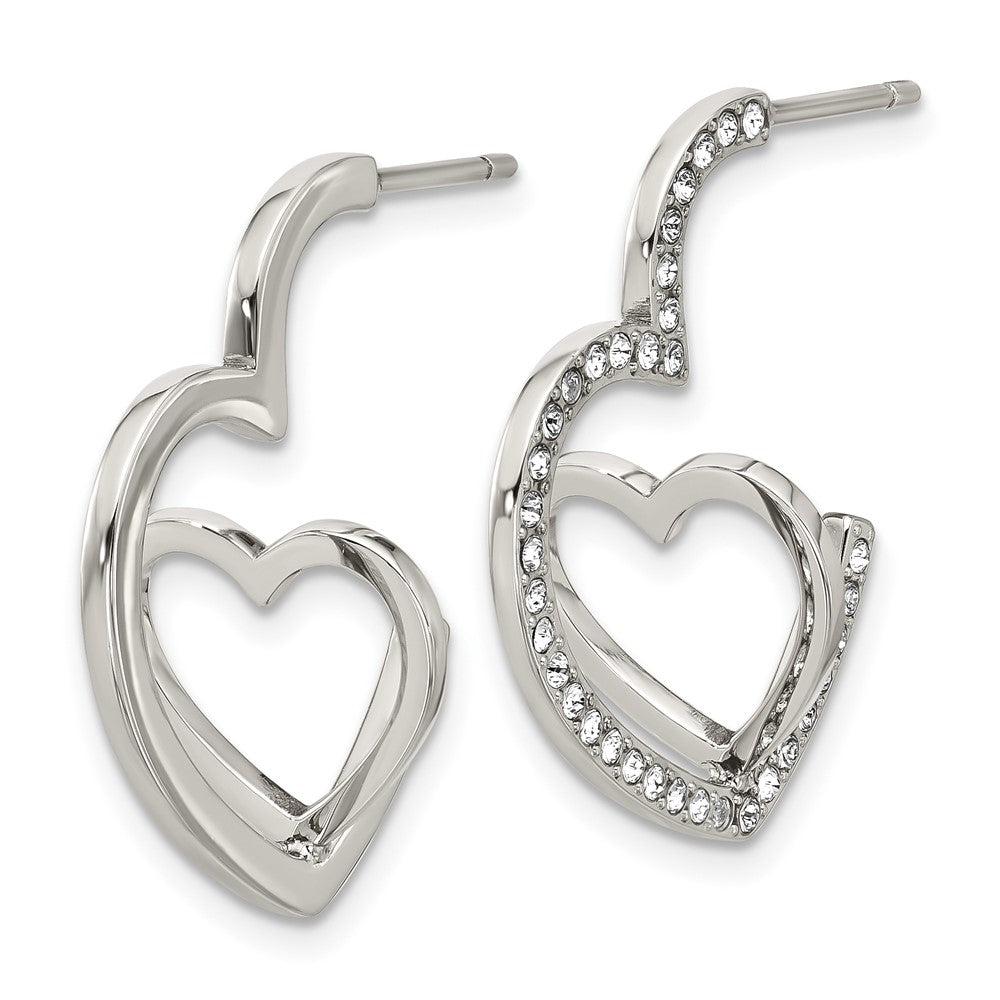 Chisel Stainless Steel Polished with Crystals Double Heart Post Hoops