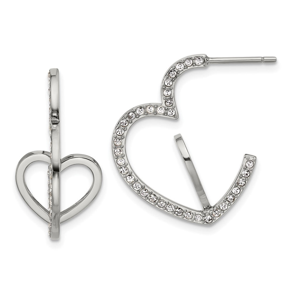 Chisel Stainless Steel Polished with Crystals Double Heart Post Hoops