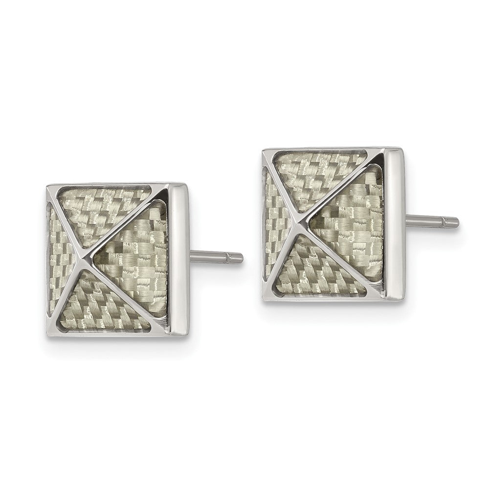 Chisel Stainless Steel Polished White Carbon Fiber Inlay Pyramid Stud Earrings