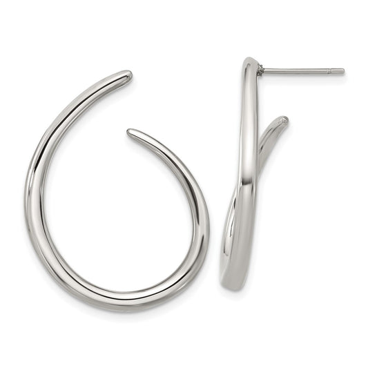 Chisel Stainless Steel Polished Curled Post Hoop Earrings