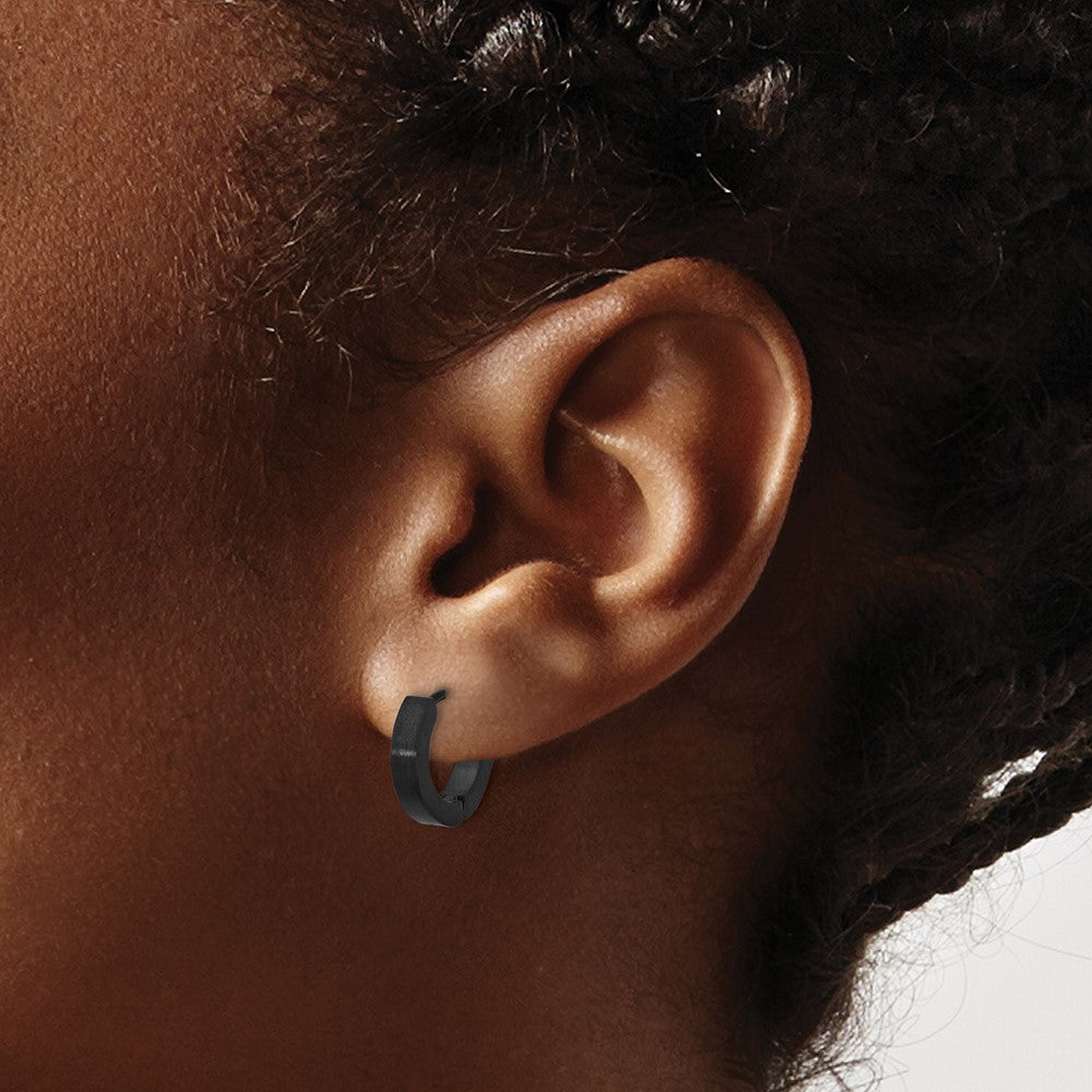 Chisel Stainless Steel Brushed and Polished Gun Metal IP-plated Hinged Hoop Earrings