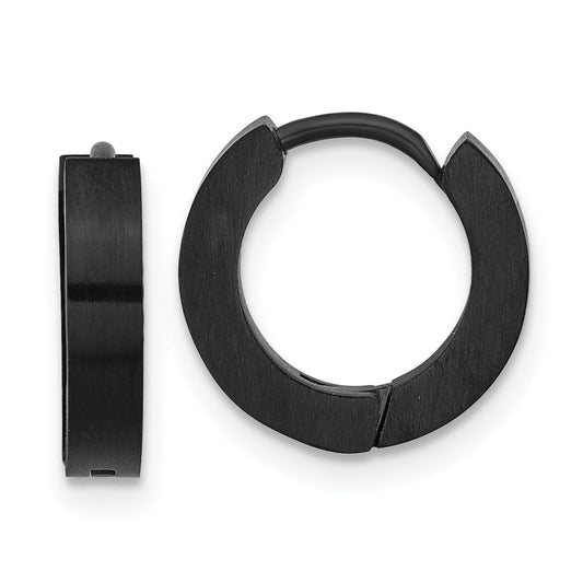 Chisel Stainless Steel Brushed and Polished Gun Metal IP-plated Hinged Hoop Earrings