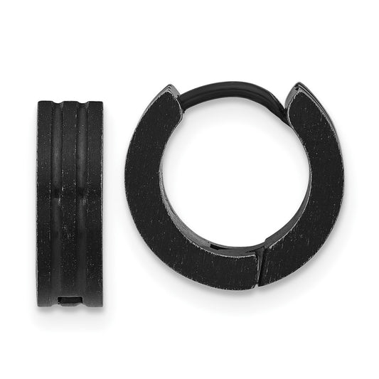Chisel Stainless Steel Antiqued Brushed and Polished Hinged Hoop Earrings