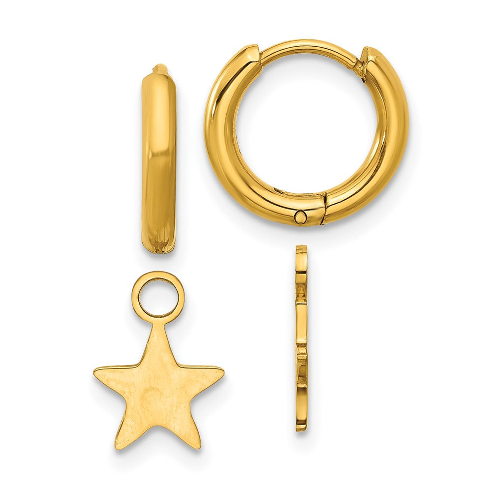 Chisel Stainless Steel Polished Yellow IP-plated Removeable Star Dangle Hinged Hoop Earrings