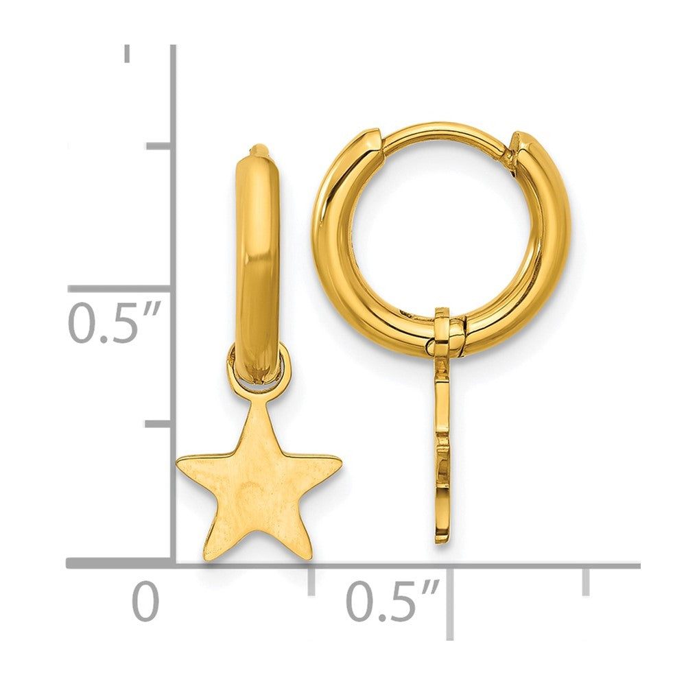 Chisel Stainless Steel Polished Yellow IP-plated Removeable Star Dangle Hinged Hoop Earrings