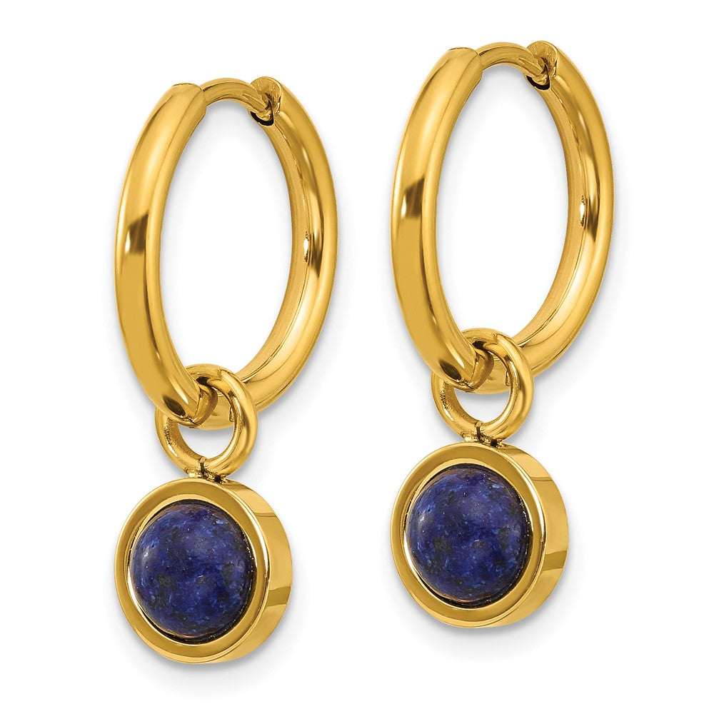 Chisel Stainless Steel Polished Yellow IP-plated with Removeable Blue Sodalite Dangle Hinged Hoop Earrings