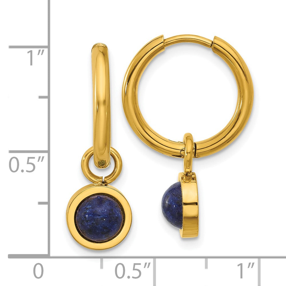Chisel Stainless Steel Polished Yellow IP-plated with Removeable Blue Sodalite Dangle Hinged Hoop Earrings