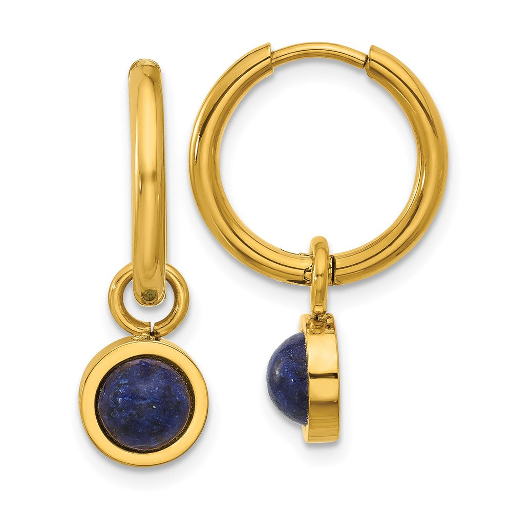 Chisel Stainless Steel Polished Yellow IP-plated with Removeable Blue Sodalite Dangle Hinged Hoop Earrings