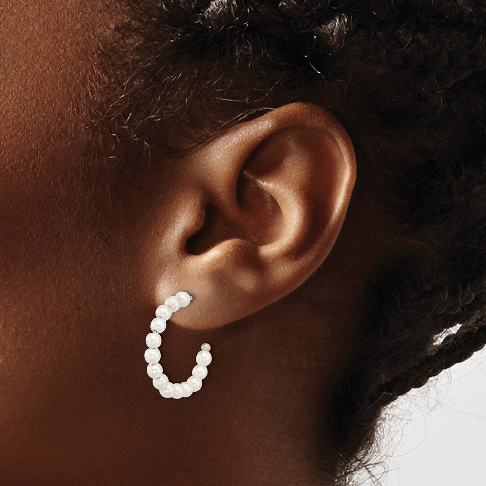 Chisel Stainless Steel Polished White Mother of Pearl J-Hoop Earring