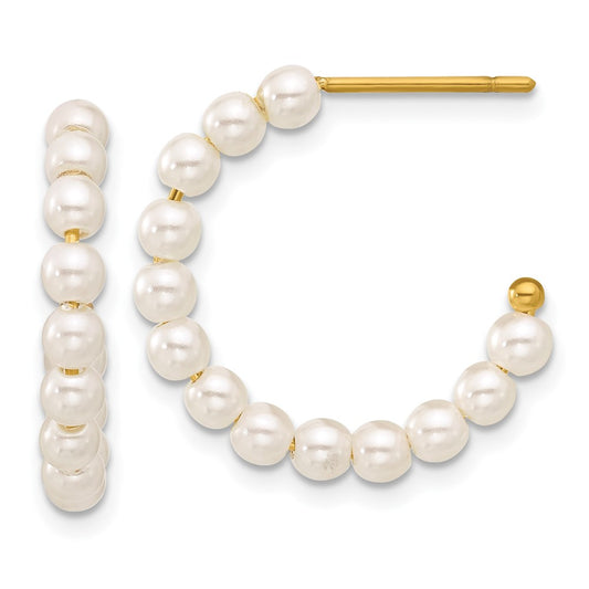 Chisel Stainless Steel Polished Yellow IP-plated White Mother of Pearl J-Hoop Earrings