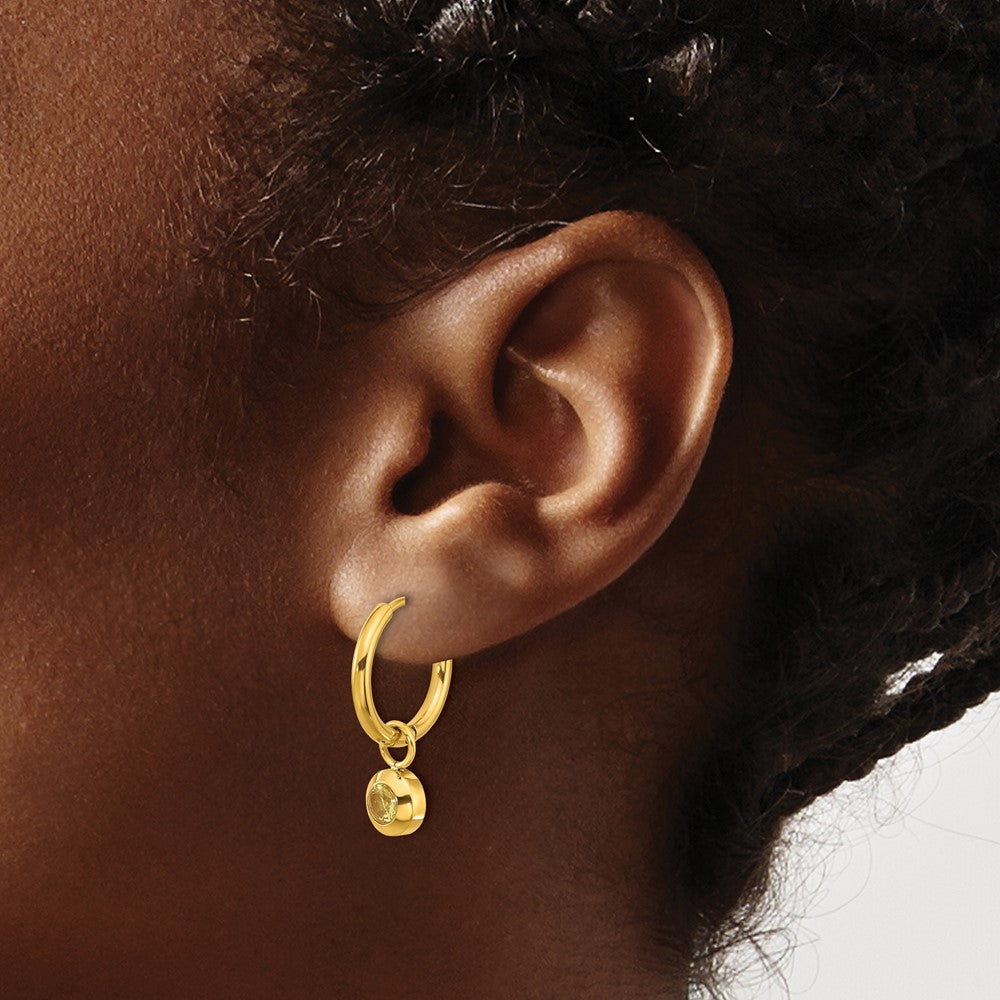 Chisel Stainless Steel Polished Yellow IP-plated with Removeable Yellow CZ Dangle Hinged Hoop Earrings