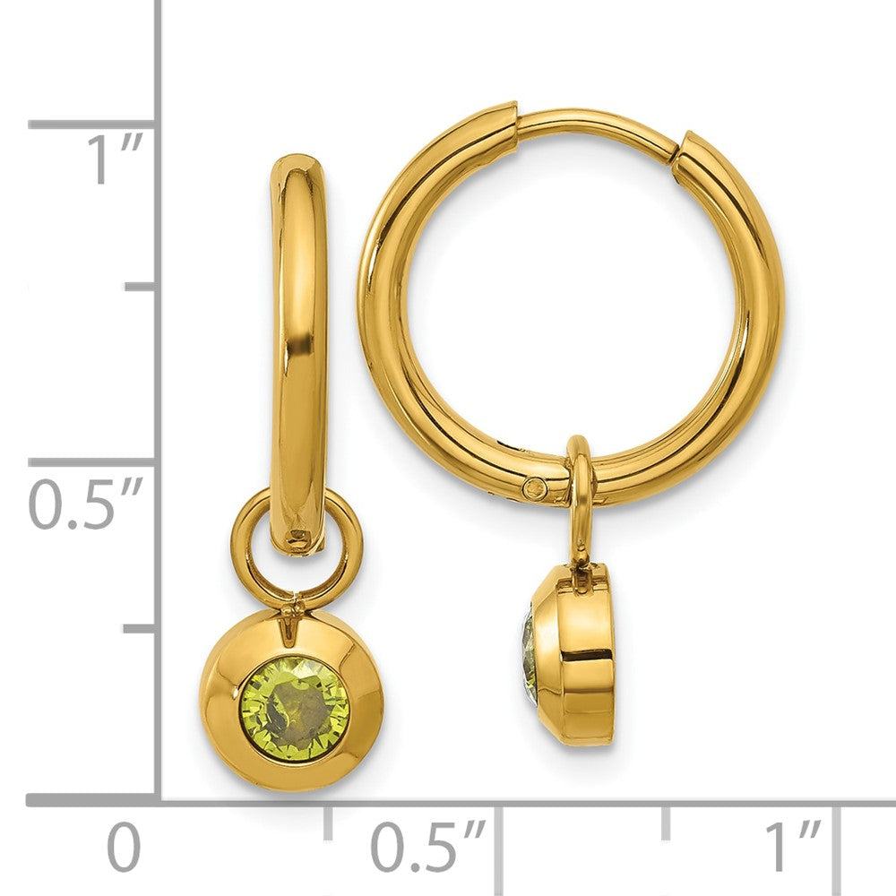 Chisel Stainless Steel Polished Yellow IP-plated with Removeable Green CZ Dangle Hinged Hoop Earrings
